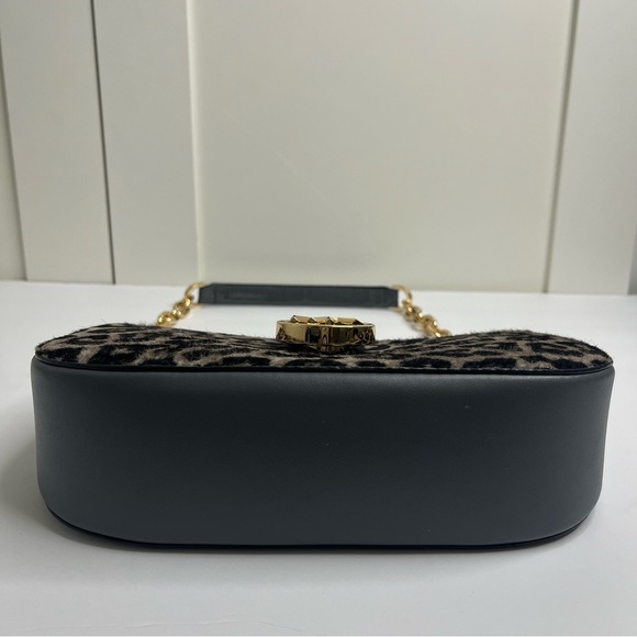Michael Kors Carmen Small Gray Leather Leopard Haircalf Pouchette Handbag Purse - Picture 7 of 9